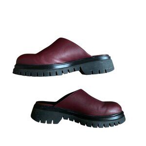 Clizia Leather Burgundy "Sierra" Platform Mules Leather Chunky Platform Size 39